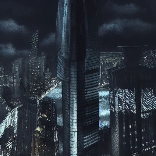 14181-732604954-batman looking down on Gotham on the roof of a skyscraper,  realism, high resolution, dark, moody, night, moonlit, Hitofude-ryuu.webp